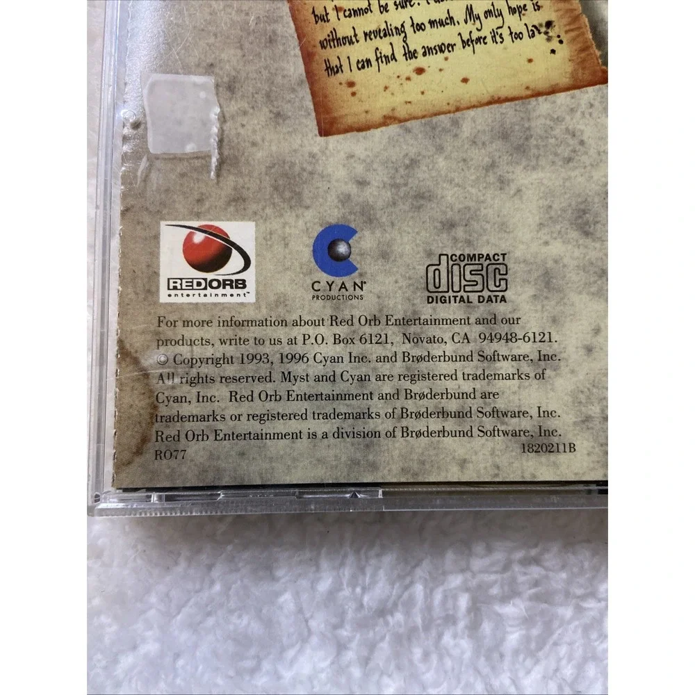 Myst PC 1996 MPC Classic Windows Game Original CD ROM‎ User Manual